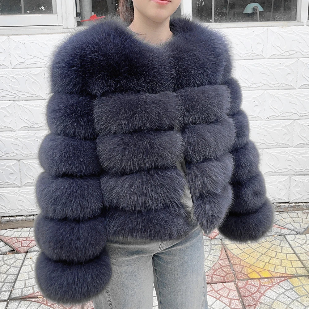 Fox Fur Coat Real Winter Brown Leather Coats & Jackets