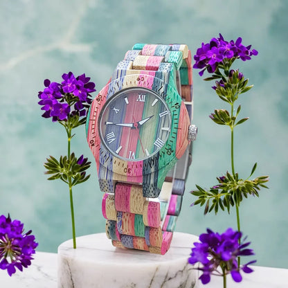 Elegant Colorful Bamboo Wooden Quartz Wood Wristwatches