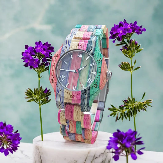 Elegant Colorful Bamboo Wooden Quartz Wood Wristwatches