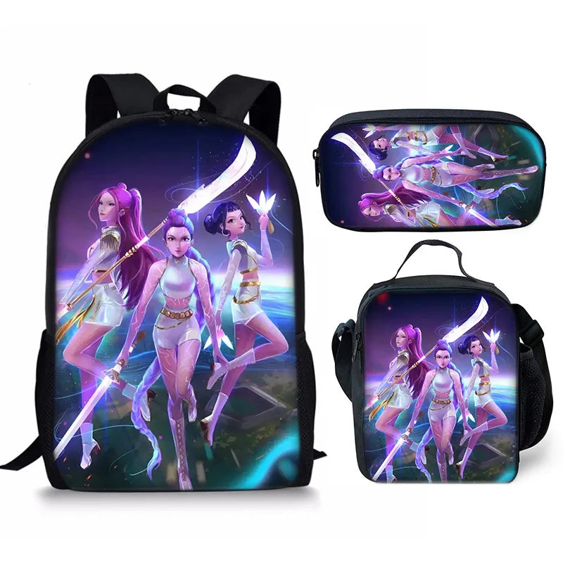 KPop Demon Hunters School Bags Backpack With Lunch Bag & Pencil Bag