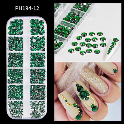 12Gird 3D Glass AB Crystal Nail Art Rhinestones Kit