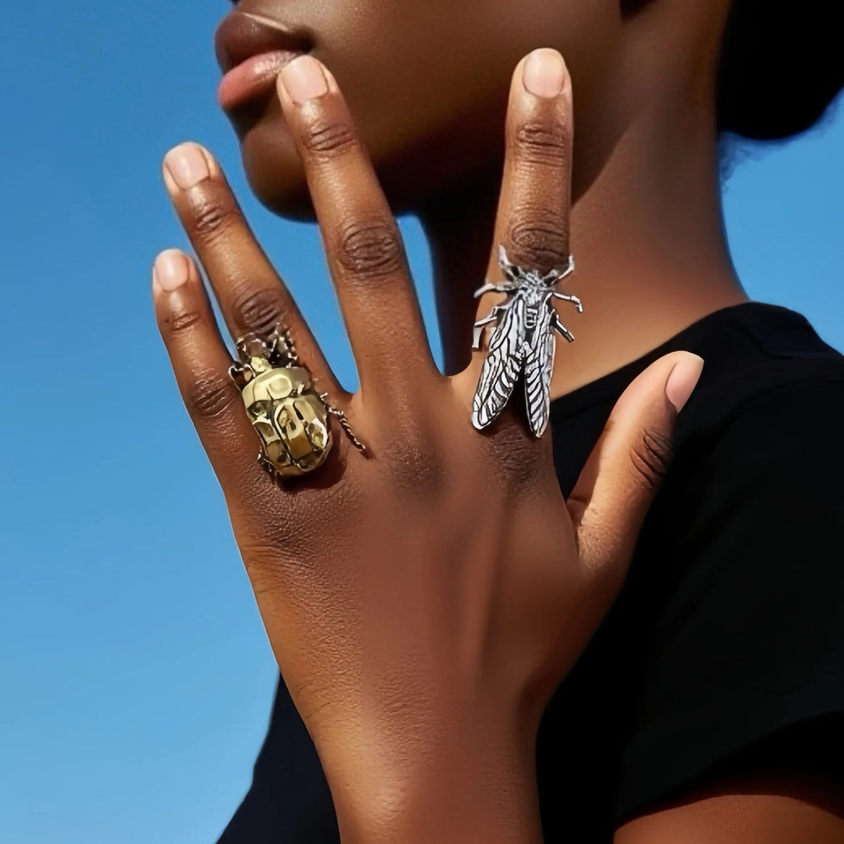 Retro Insect Opening Animal Beetle Cicada Punk Adjustable Ring