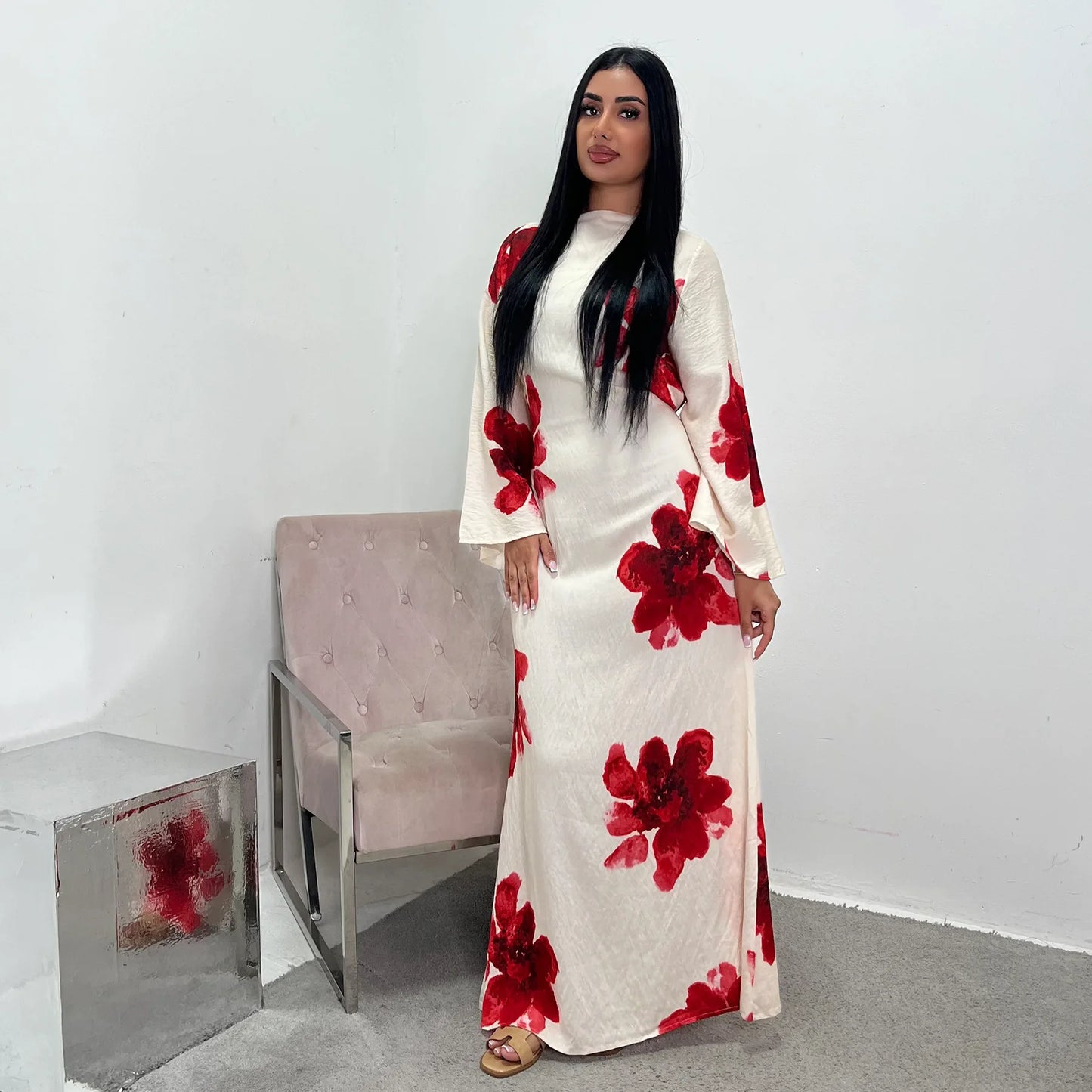 Arabesque Bell Sleeve Flowy Maxi Abaya Dress