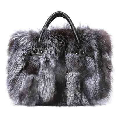 Real Fox Fur Large Size Plush Crossbody Luxury Handbags Fluffy Tote Bag