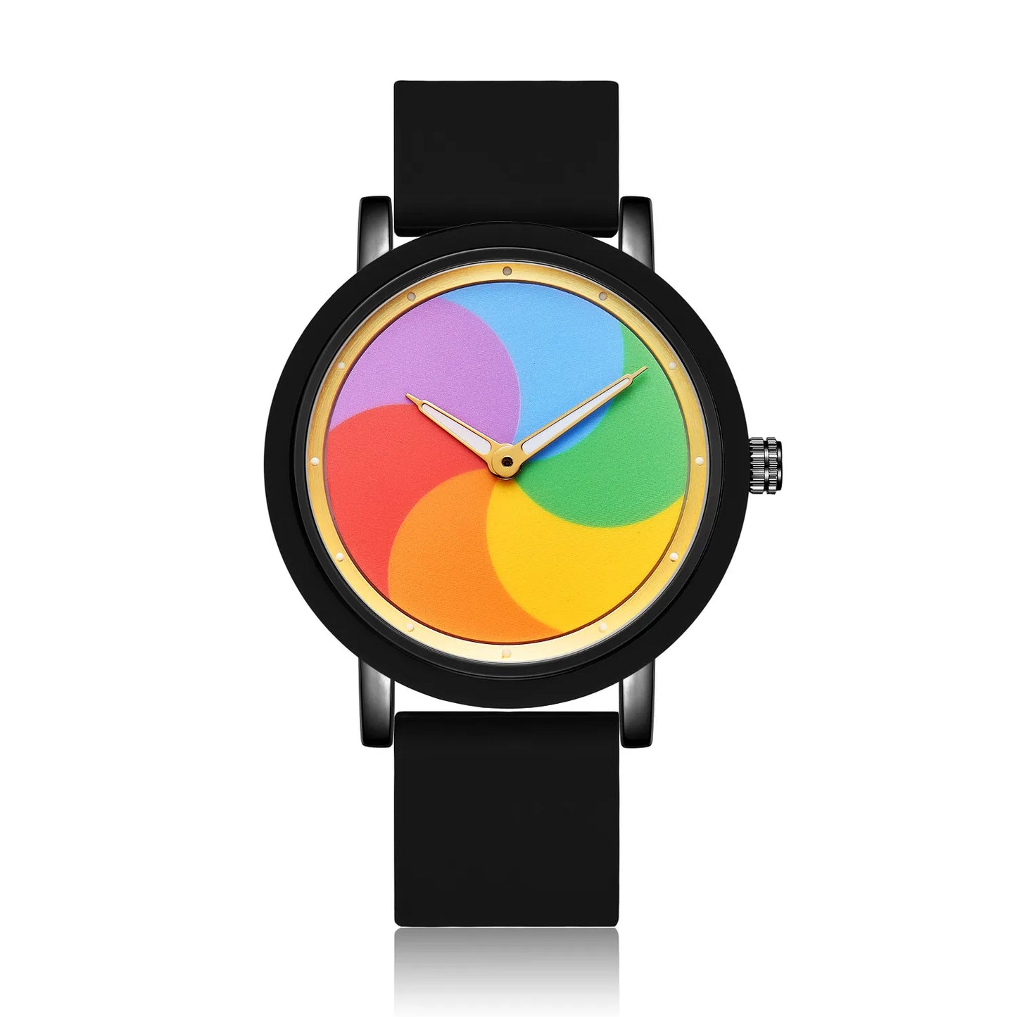 Rainbow rotating dial silicone strap watch