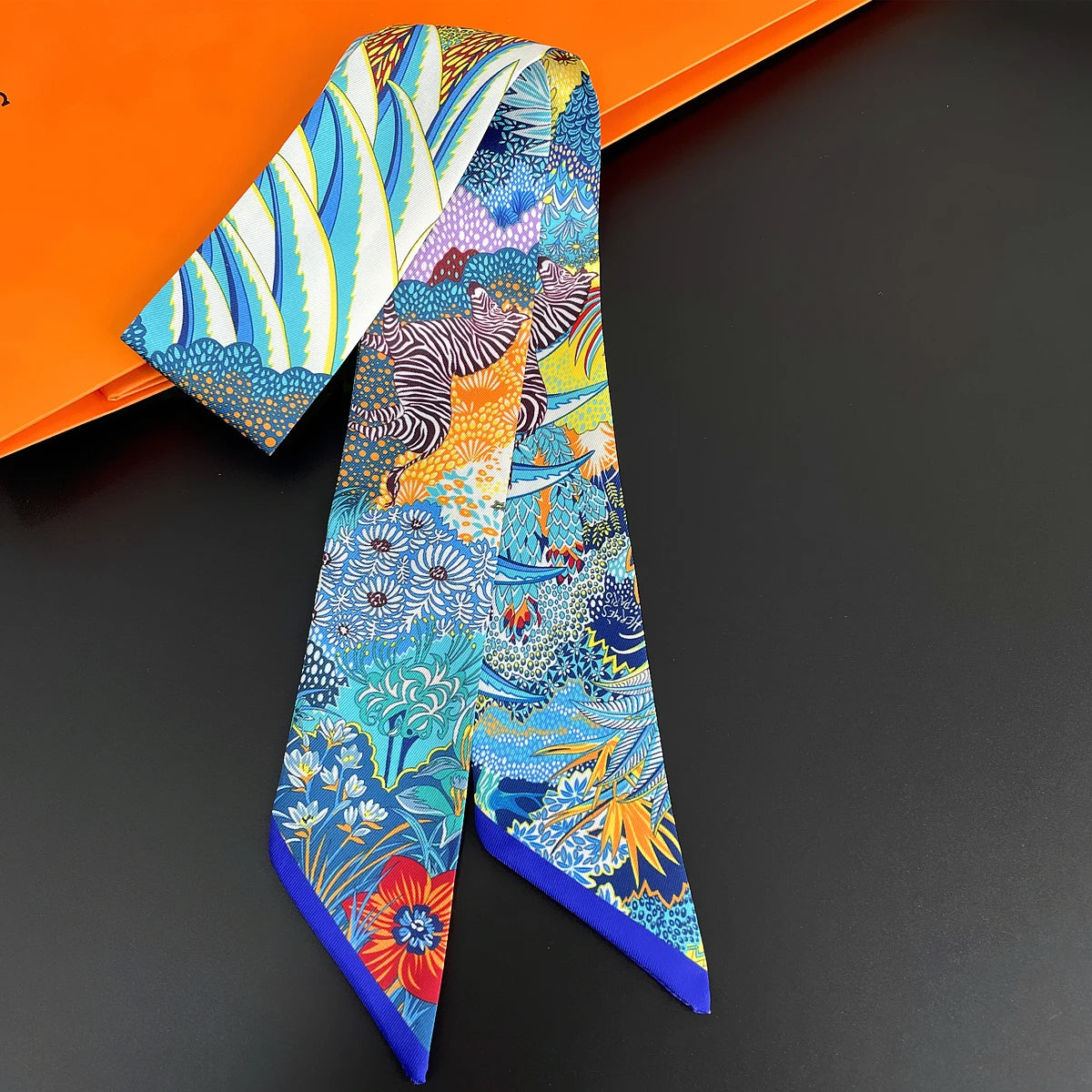 Zebra In Flowers Scarf Luxury Silk Scarf Hair Headband Foulard Skinny Scarves