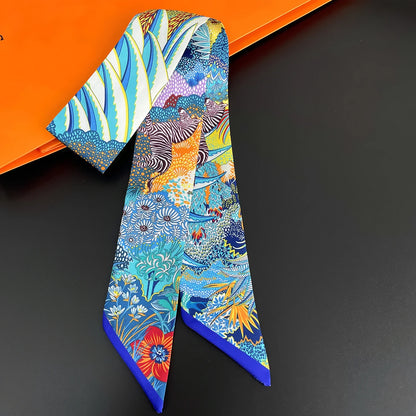 Zebra In Flowers Scarf Luxury Silk Scarf Hair Headband Foulard Skinny Scarves