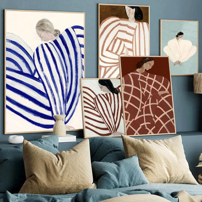 Abstract Line Geometry Curve Girl Posters Modern Classic Vintage Poster