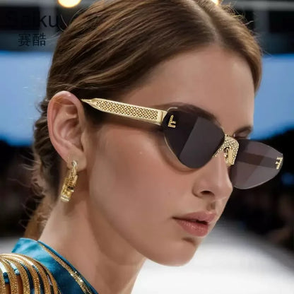 Sexy rimless retro punk metal sunglasses