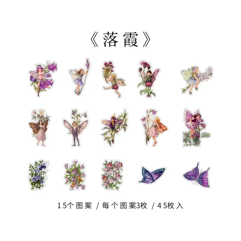 45Pcs/Box Waterproof PET Fairy Butterfly Stickers