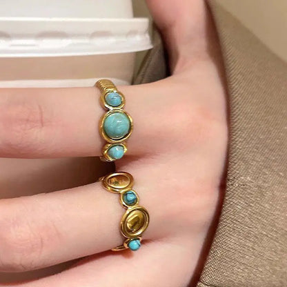 Bohemia Light Blue Stone Turquoise Minimalist Stainless Steel Knuckle Rings