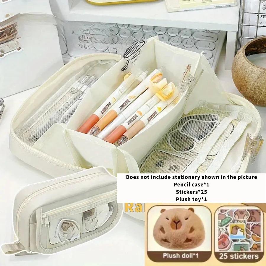 27pcs Large Capacity Volcano Flip Pencil Case Set
