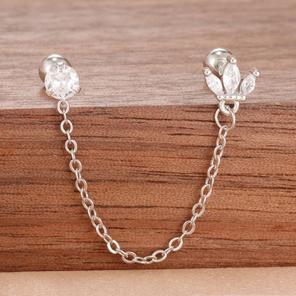 Stainless Steel Gold Color Chain Dangle Drop Zirconia Earrings