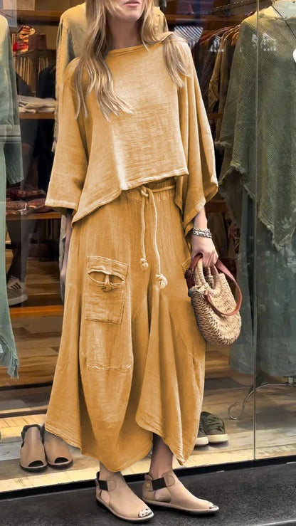 Cotton and Linen Loose Skirt Two-piece Skirt Set