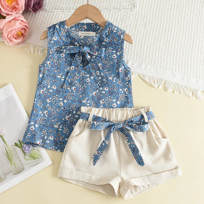 Bear Leader Floral Cartoon Ruffle Sleeve Casual Outfits Set