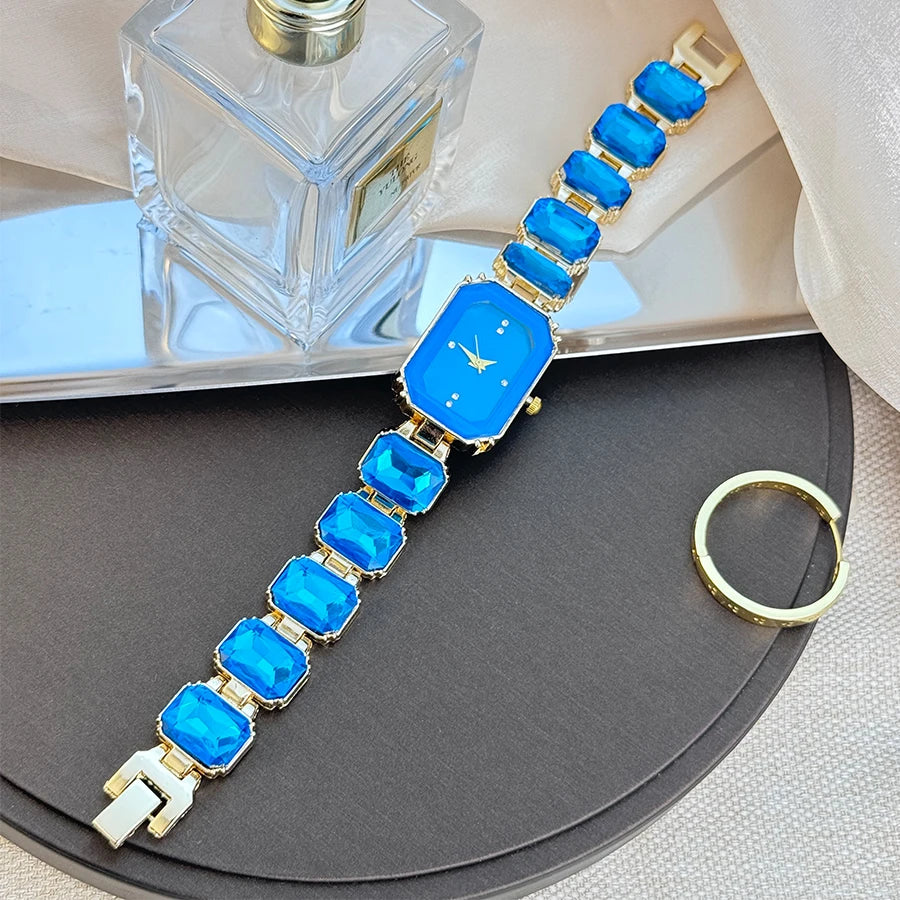 Rhinestone chain rectangular color case rhinesto watch