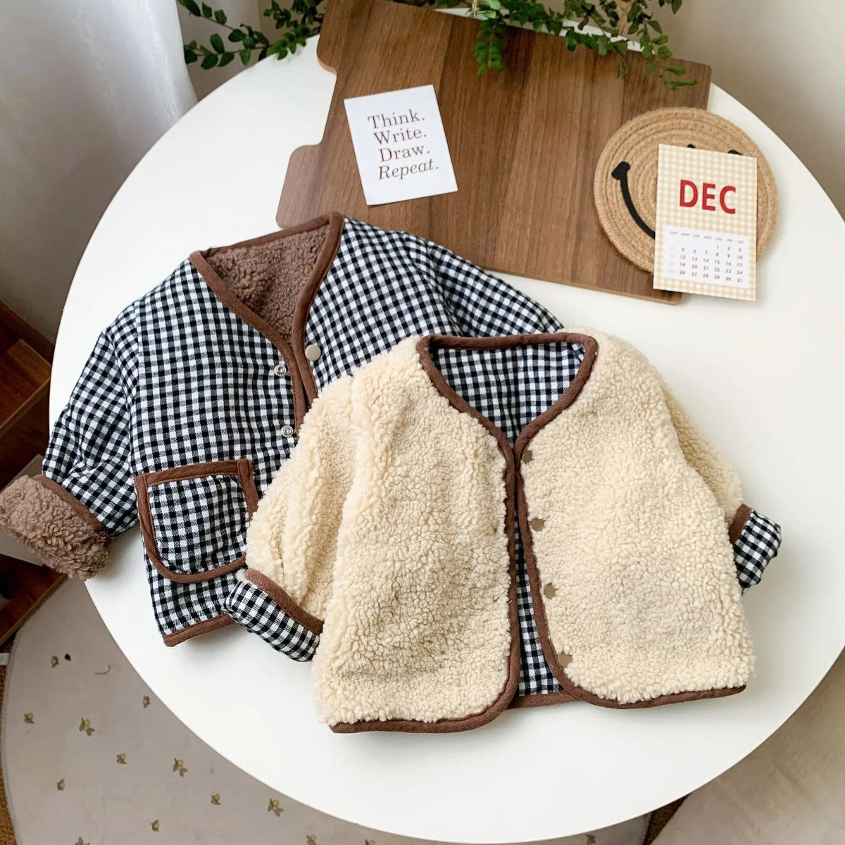 1-6 Years Old Autumn/Winter Double-Sided Wear Plaid Plush Jacket