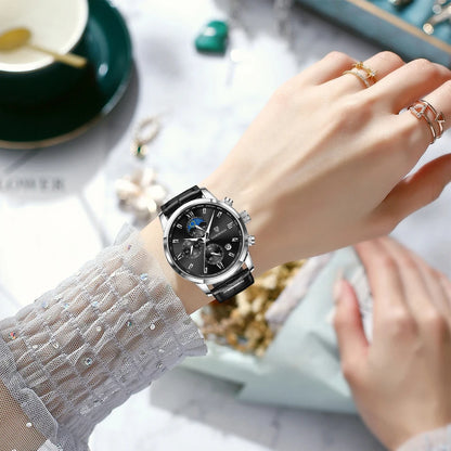 DANA Leather Strap Moon Phase Watch