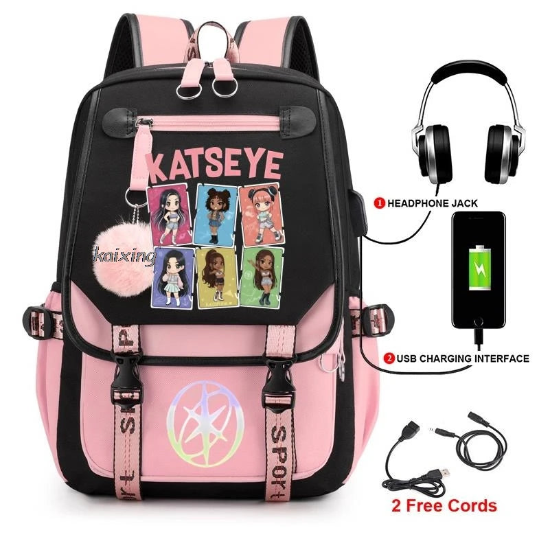 Katseye Funny Print Backpacks Sweet Soft Capacity Student Schoolbag