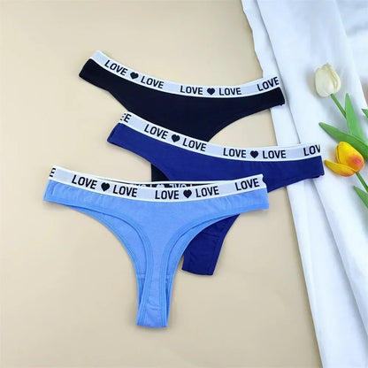 3Pcs "Love" Letters Cotton Sexy G-string