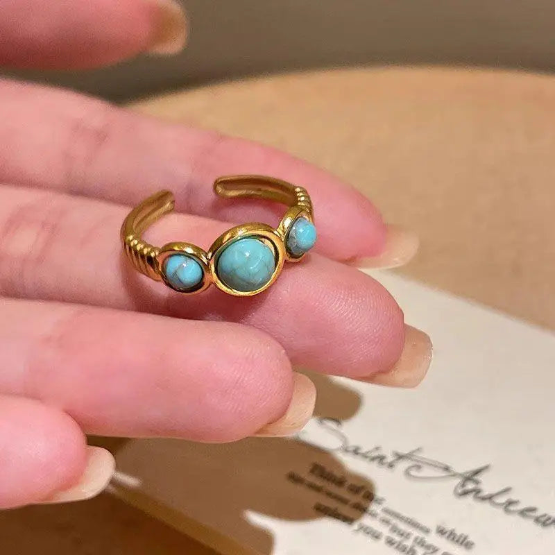 Bohemia Light Blue Stone Turquoise Minimalist Stainless Steel Knuckle Rings