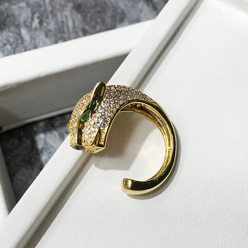 AAA Cubic Zirconia Leopard Luxury Green Crystal Eyes Rings