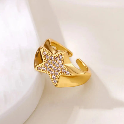 Zircon Star Knot Gold Stainless Steel Geometric Rings