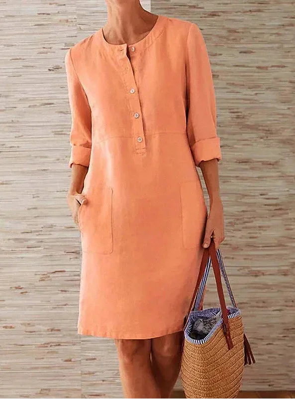 Long Sleeve Cotton And Linen Tunic Dress