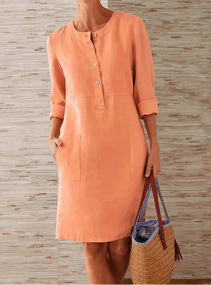 Long Sleeve Cotton And Linen Tunic Dress