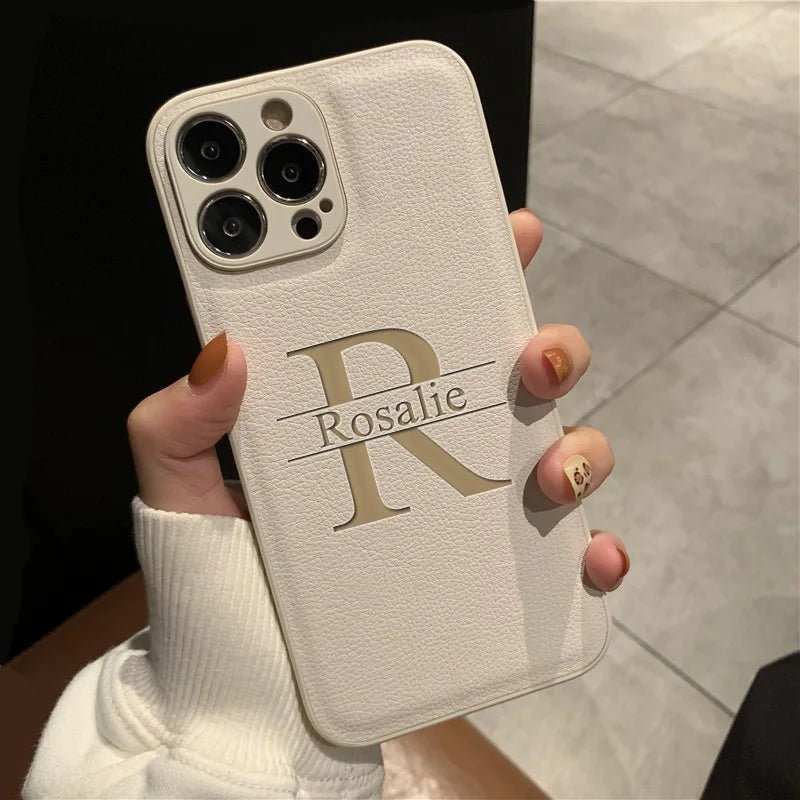 Initials Plus Big Letter Laser Engraving Leather iPhone Cover