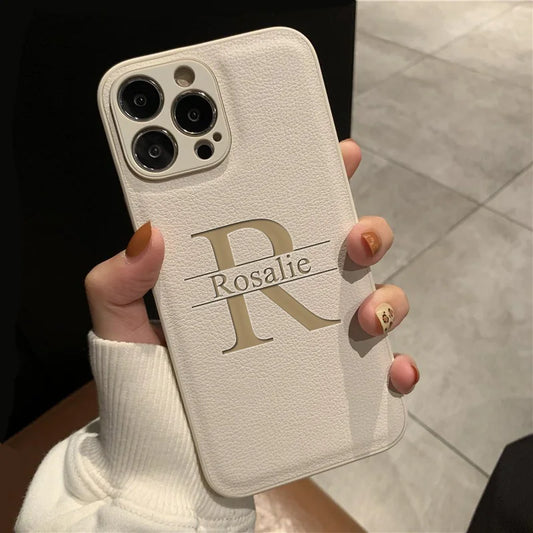 Initials Plus Big Letter Laser Engraving Leather iPhone Cover