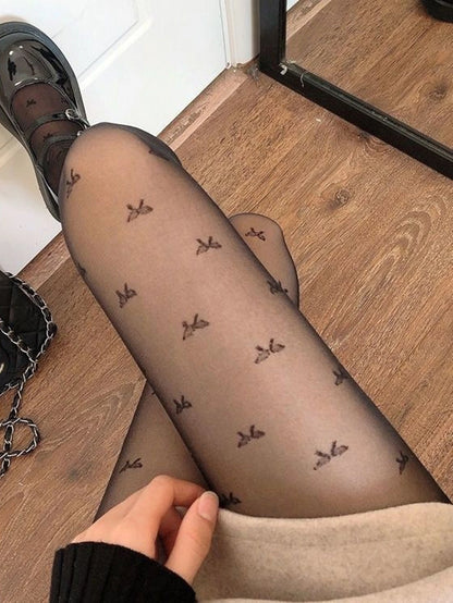 Sexy Black Heart Polka Dot Lolita Pantyhose Tight High Socks
