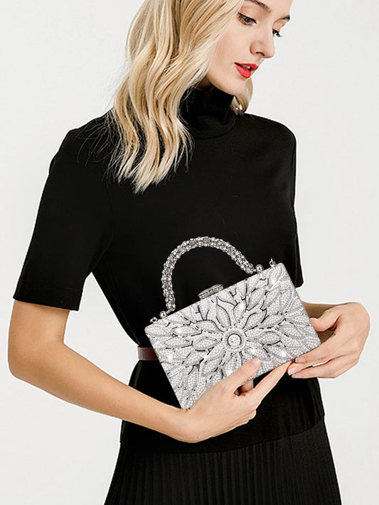 Flower Rhinestones Bead Decoration Clutch Bags