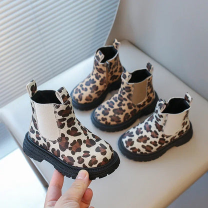 Leopard Classic Little Ankle Side Zipper Unisex Rubber Boots