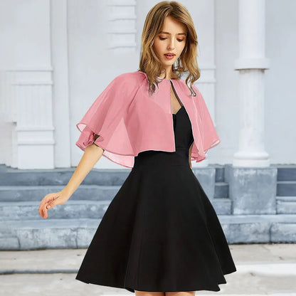 Thin White Chiffon Cape Short Sleeve Cover Up Elegant  Bolero Jacket