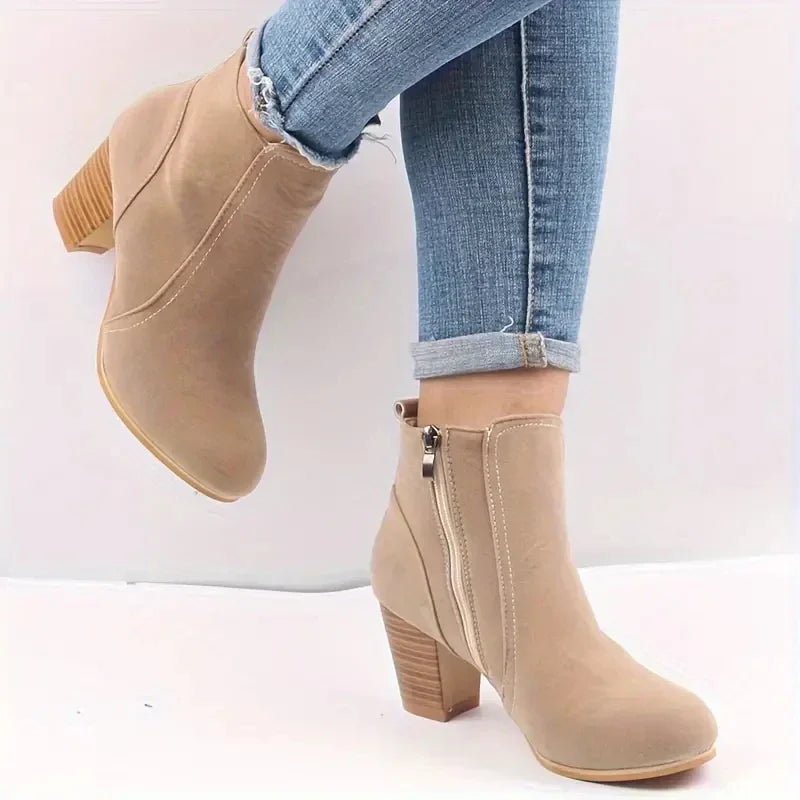 Chunky Heels Zip Luxury Chelsea Ankle Boots