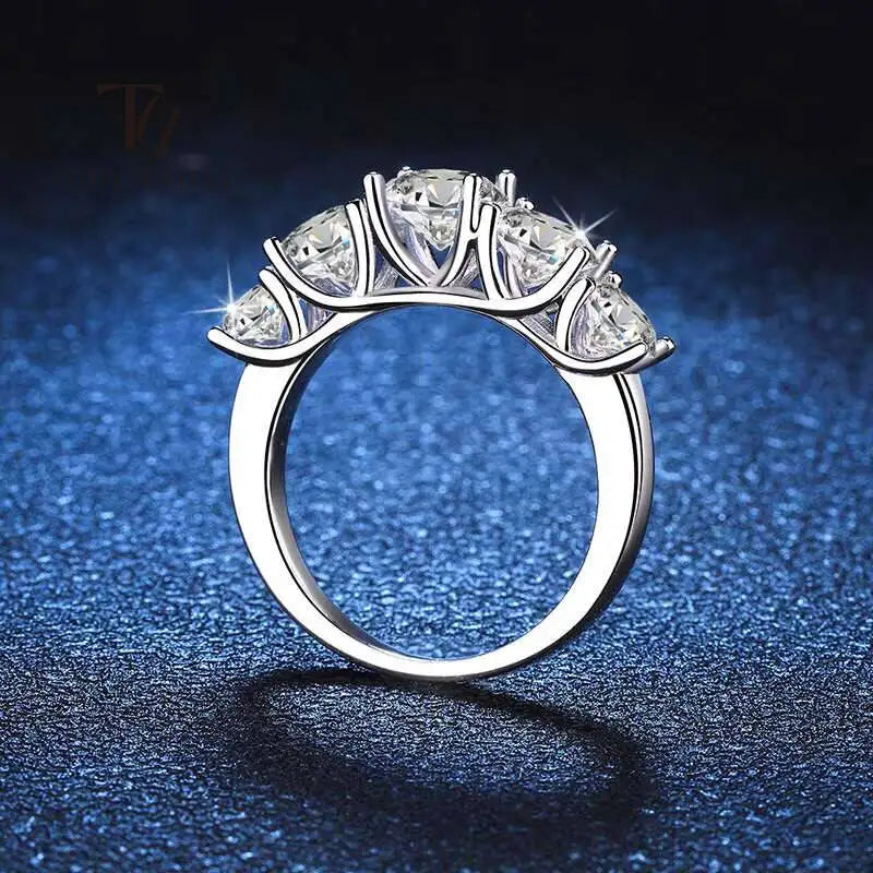 18k Plated 3.6CT All Moissanite 5 Stones Sparkling Diamond S925 Sterling Silver Rings