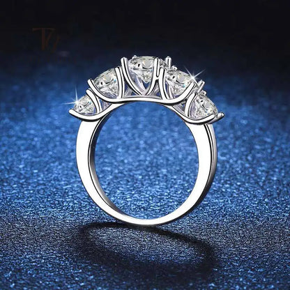 18k Plated 3.6CT All Moissanite 5 Stones Sparkling Diamond S925 Sterling Silver Rings
