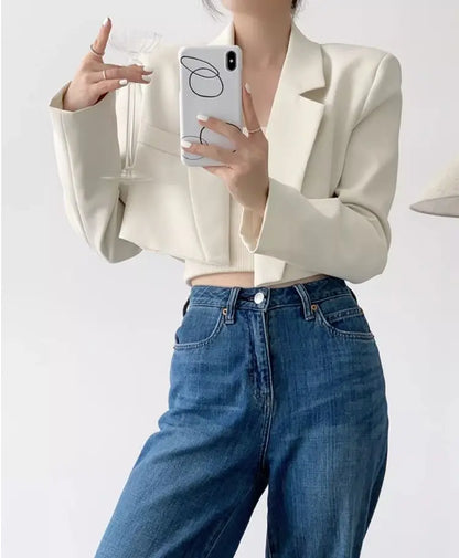 Short Blazer Elegant Solid Long Sleeve Open Front Coats