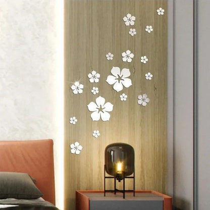 18Pcs 3D Flower Mirror Wall Stickers Home Decoration