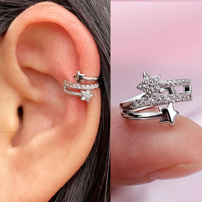 Geometry Crystal CZ  Leaf Clip Earring