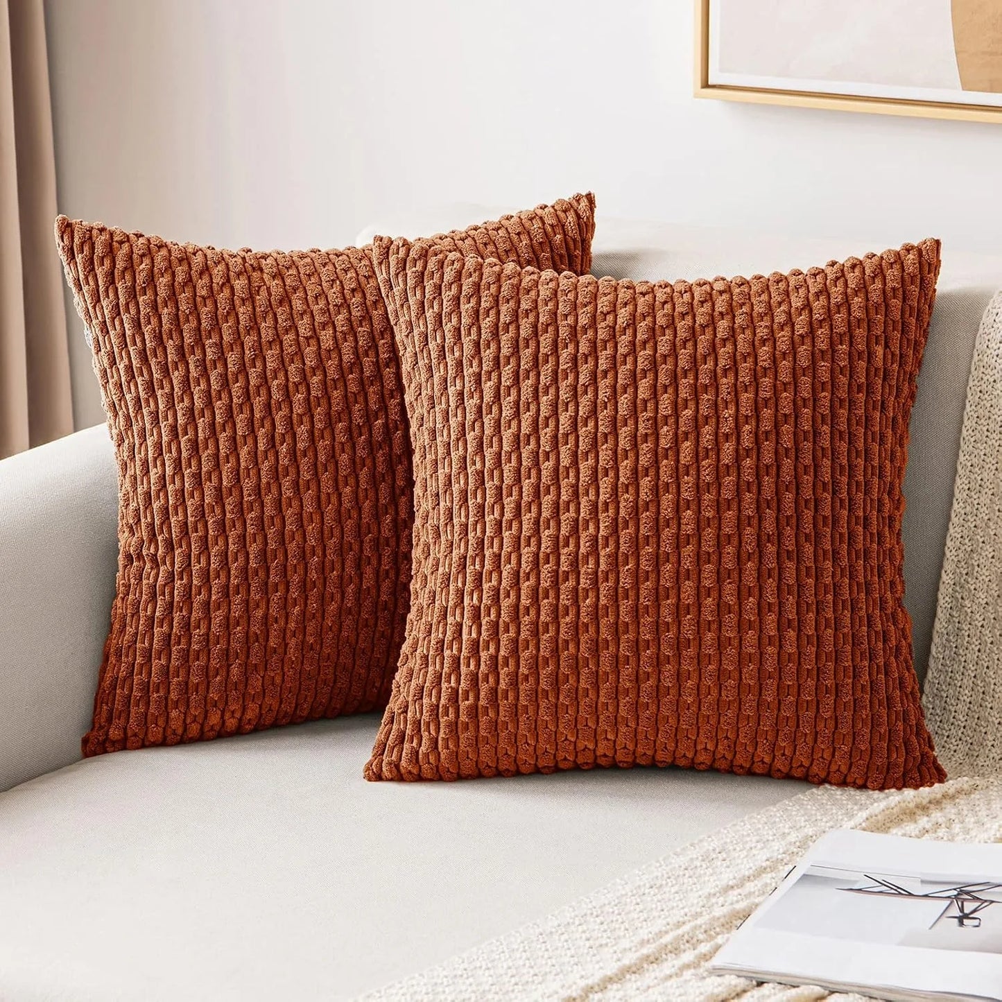 Burnt Orange Striped Cushion Covers Corduroy Pillowcases
