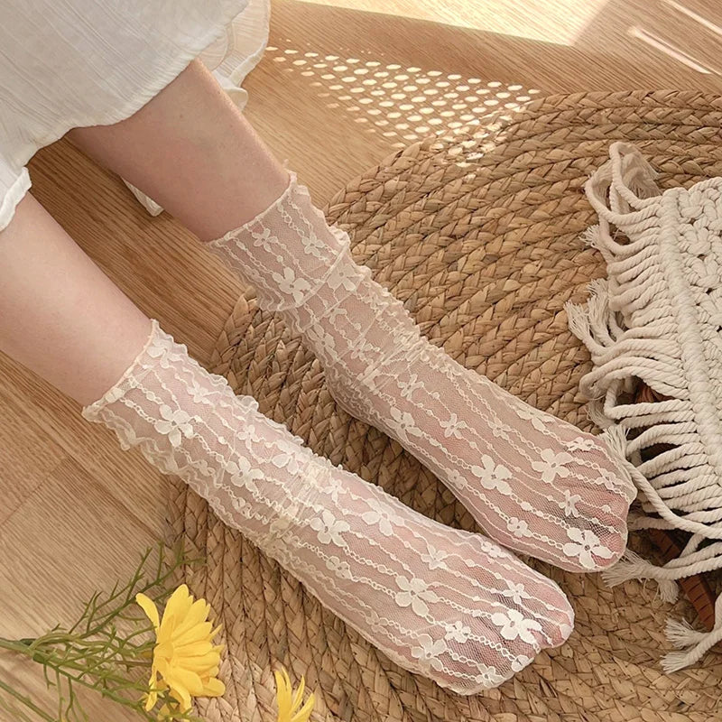 Sexy Lace Flower Ultra-thin Transparent Socks