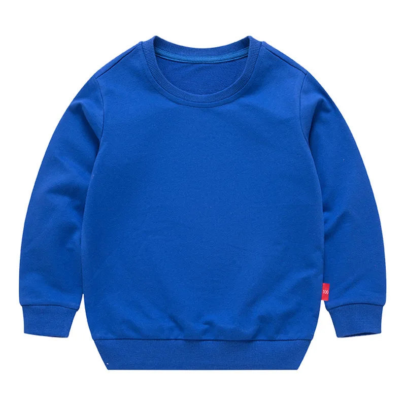 Spring Cotton Plain Hoodies Tops 3-10 Years Long Sleeve T-shirt