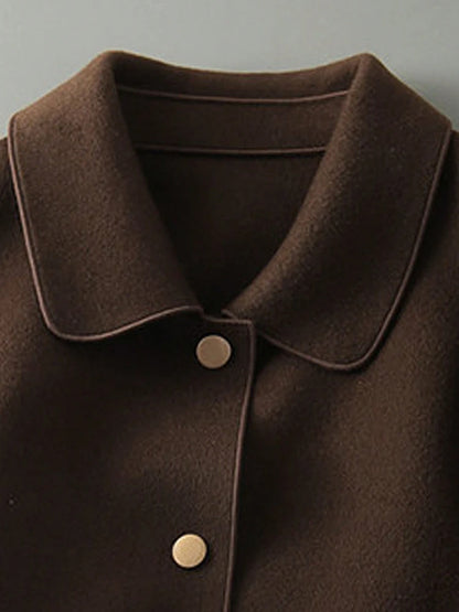 Classic Solid Short Woolen Warm Clothing Button Up Coat