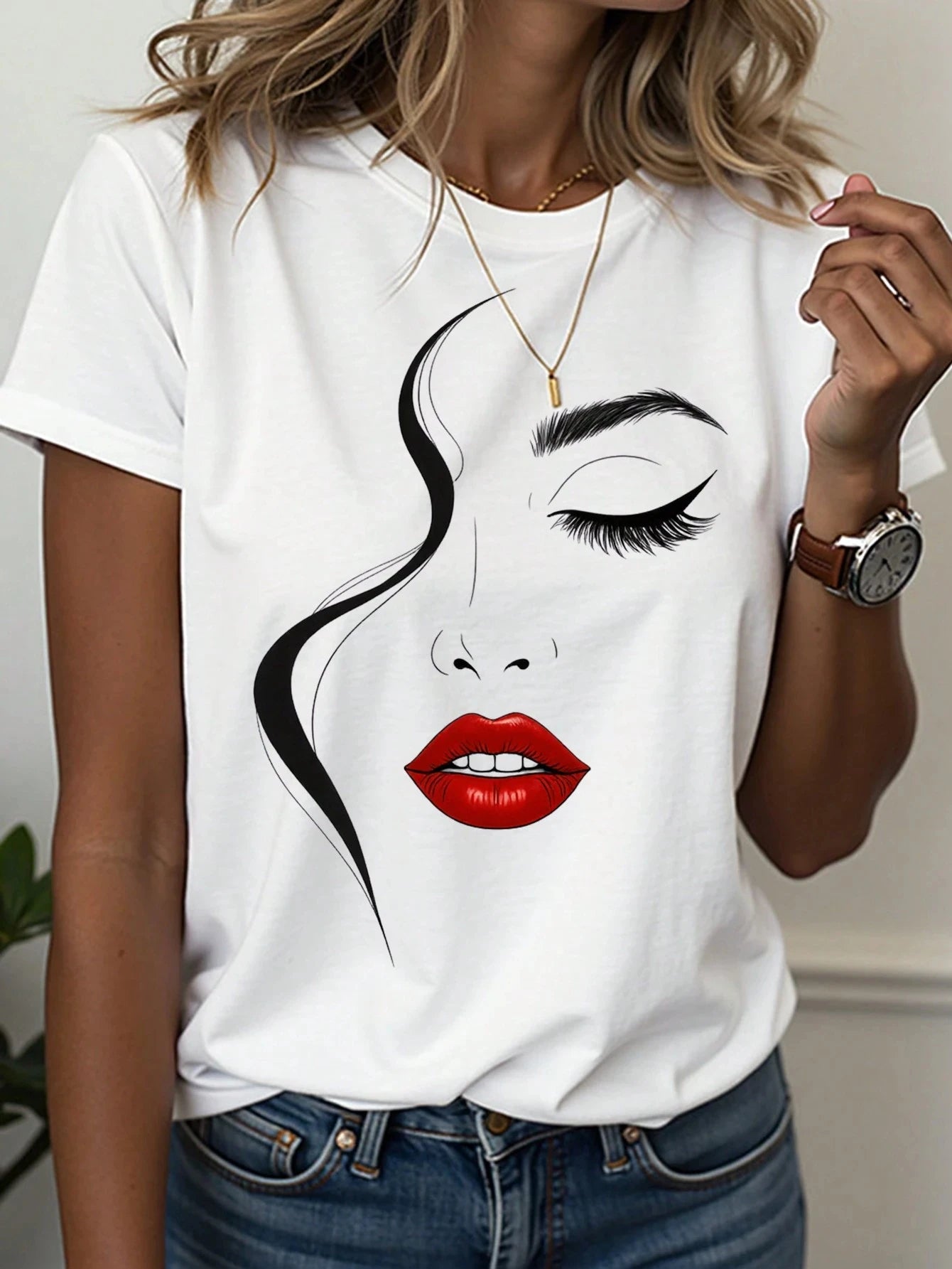Abstract Face Line Art Graphic Print T-Shirt