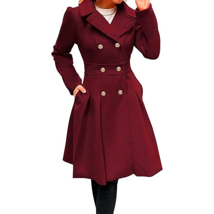 Winter Woolen Trench Coat Skirt Double Breasted Flip Lapel Jacket