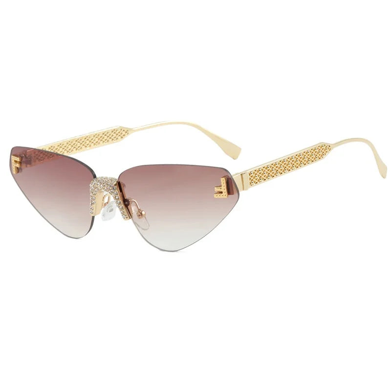 Sexy rimless retro punk metal sunglasses