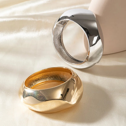 Exaggerated Silver Wide Geometric Irregular Cuff Bangles Punk Open Bangle Chunky Bracelets