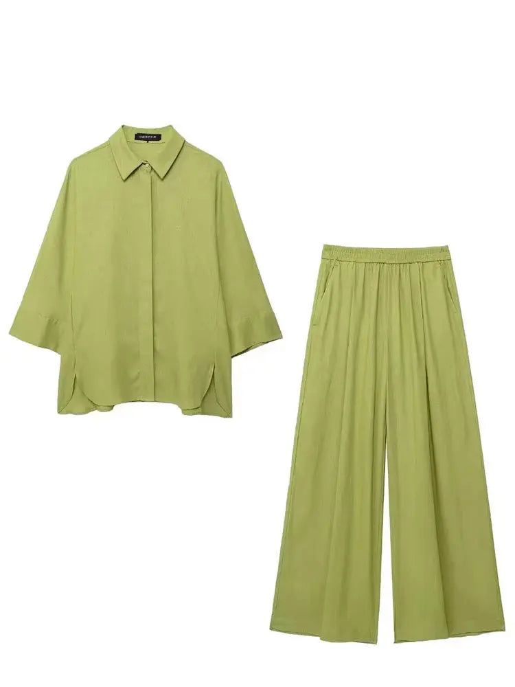 Casual Solid Blouse Pant Sets